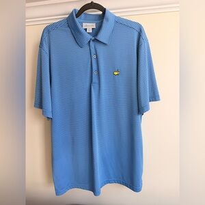 Masters Light Blue Striped Polo with Yellow Green Logo